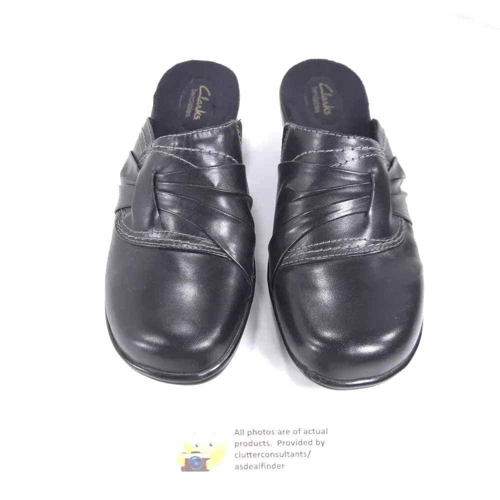 Clarks Bendables Leather Casual Mule Clog Flat Shoe Womens Size 9 62899 Black
